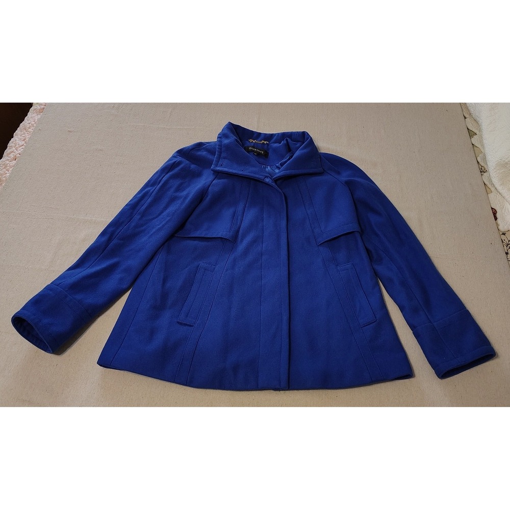 Ellen Tracy Royal Blue Wool Blend Swing Coat Jacket XS Stand Collar Button Front